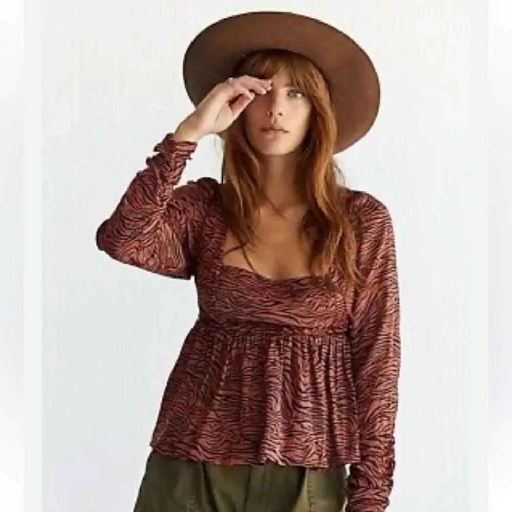 Free People Silent Rawr Peplum Top
